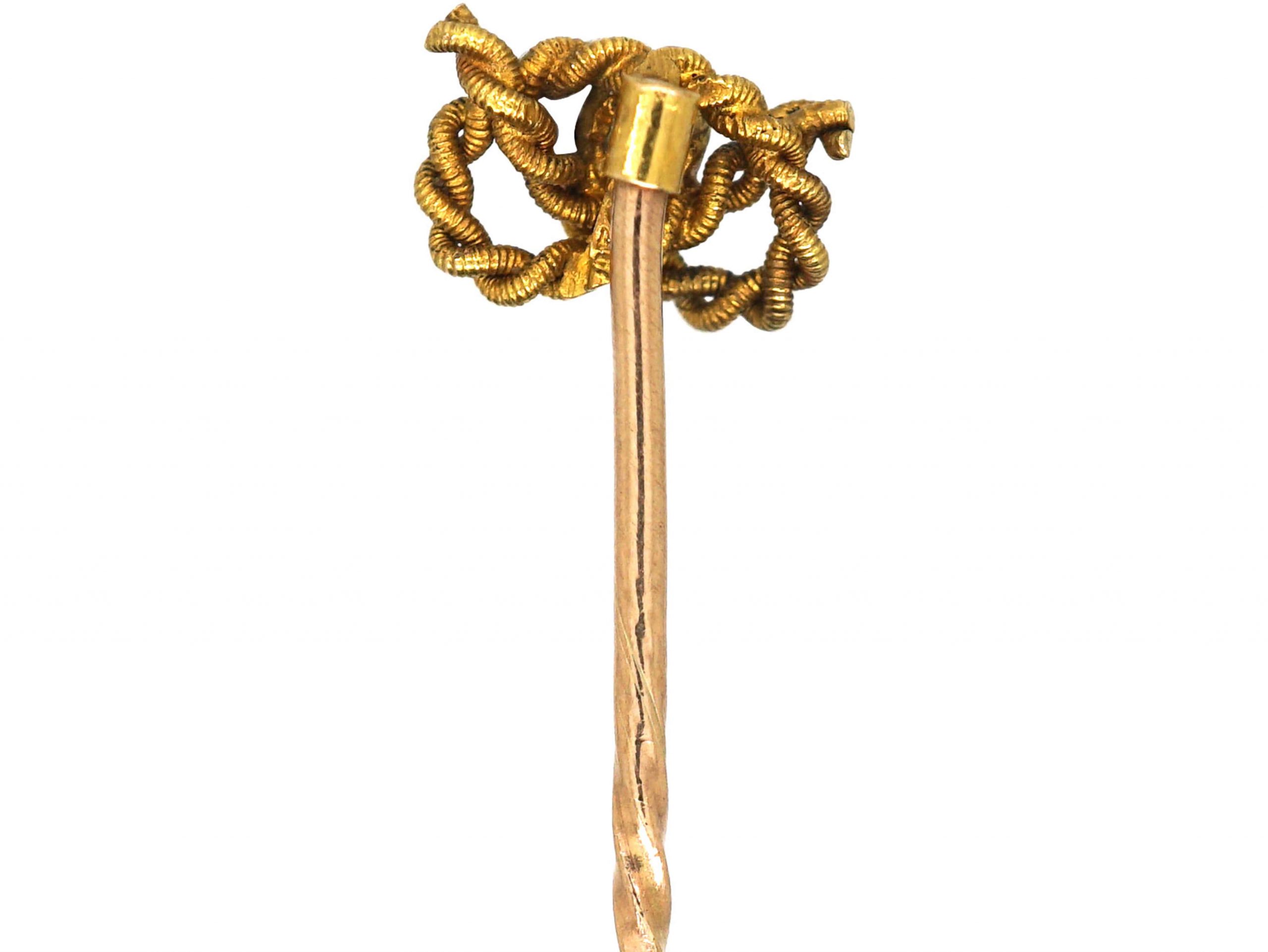 Edwardian 15ct Gold Lover's Knot Tie Pin set with a Diamond (942T