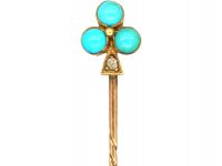 Edwardian 15ct Gold Shamrock Tie Pin set with Turquoise & a Diamond