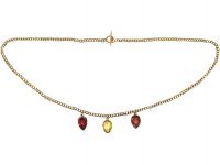 Georgian 15ct Gold Necklace with Three Pear Shaped Garnet & Citrine Drops