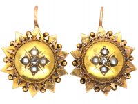 Victorian 15ct Gold & Natural Split Pearl & Rose Diamond Earrings