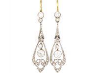 Art Nouveau 18ct Gold & Platinum, Diamond Drop Earrings