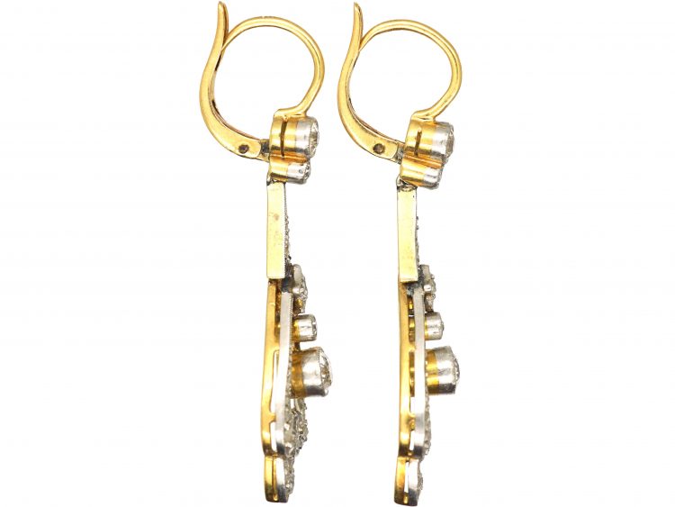 Art Nouveau 18ct Gold & Platinum, Diamond Drop Earrings
