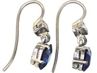 Art Deco 18ct White Gold, Diamond Shaped Sapphire & Diamond Drop Earrings