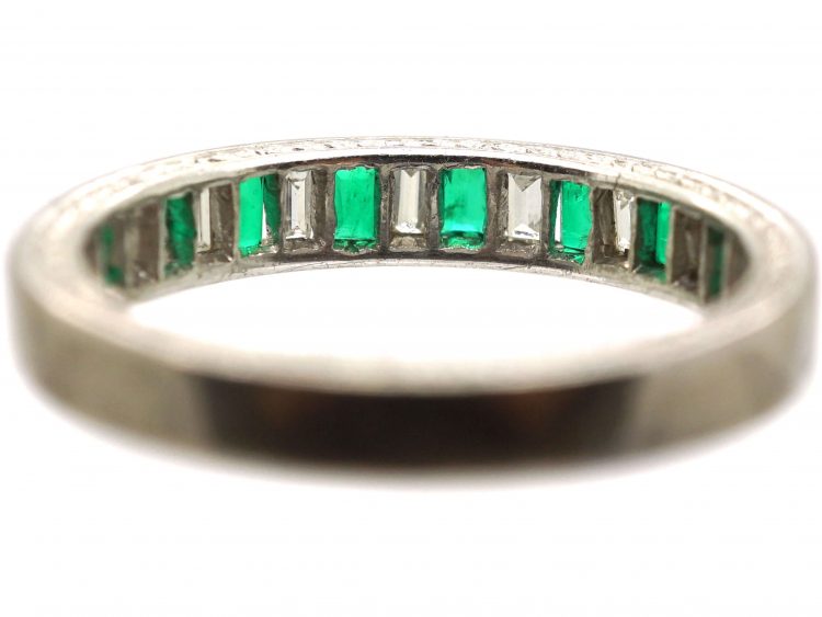 Art Deco Platinum Half Eternity Ring set with Baguette Emeralds & Baguette Diamonds