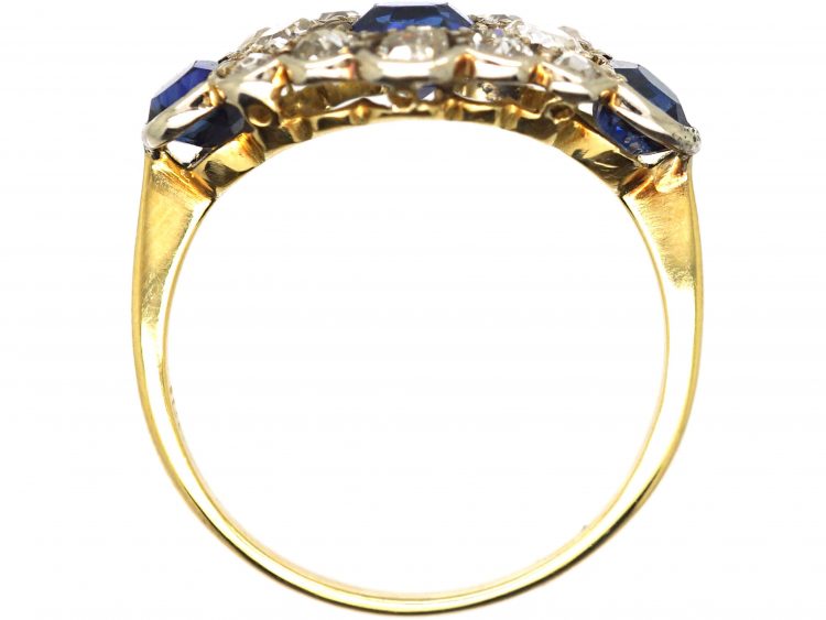Early 20th Century 18ct Gold, Three Stone Sapphire & Diamond Cluster Ring