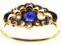 Early 20th Century 18ct Gold, Three Stone Sapphire & Diamond Cluster Ring