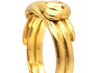 Edwardian 18ct Gold Double Snake Ring set with a Diamonds in Each Head
