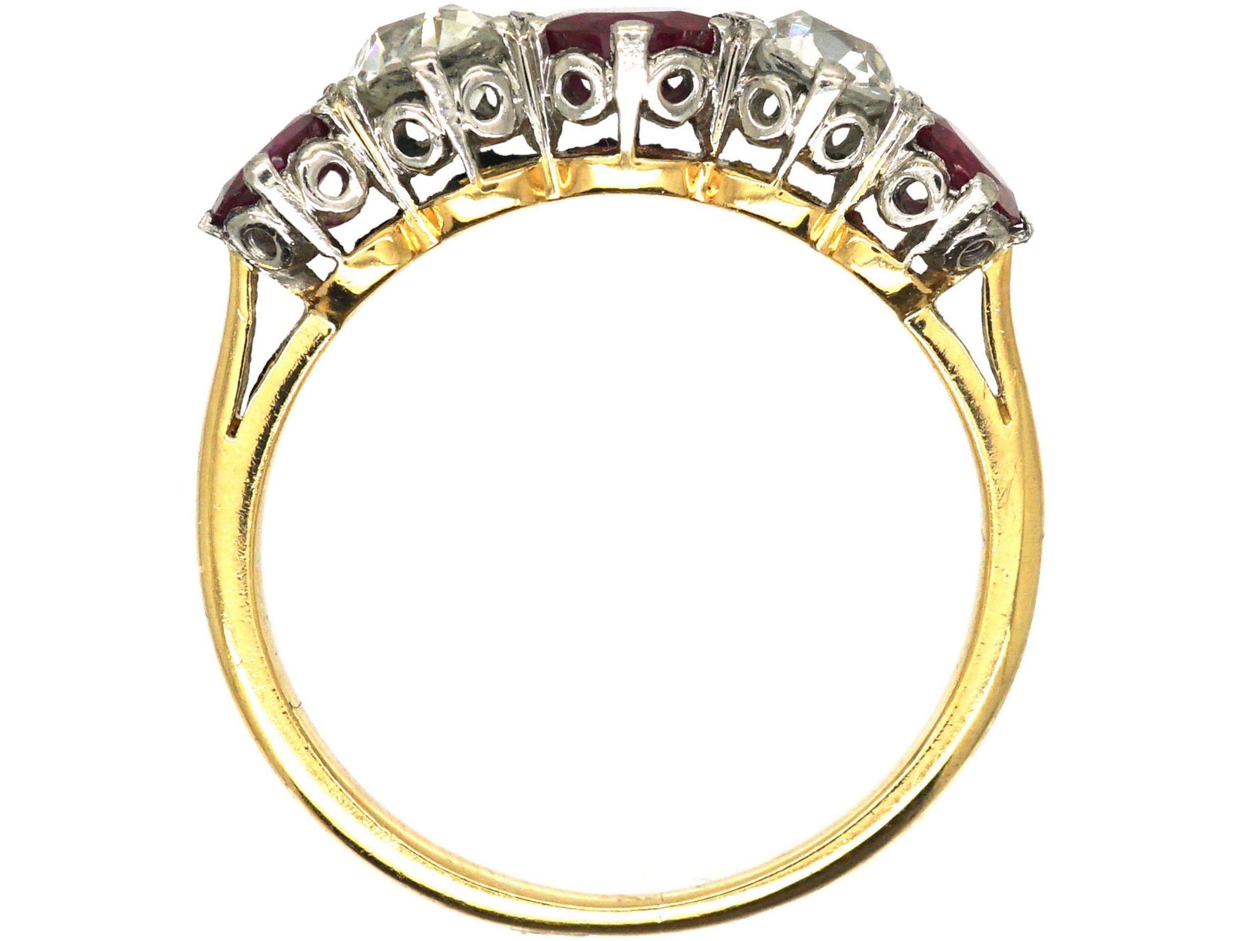 Early 20th Century Ruby & Diamond Five Stone Ring (949T) The Antique