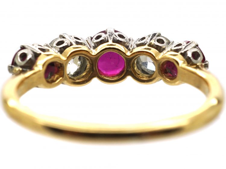 Early 20th Century Ruby & Diamond Five Stone Ring