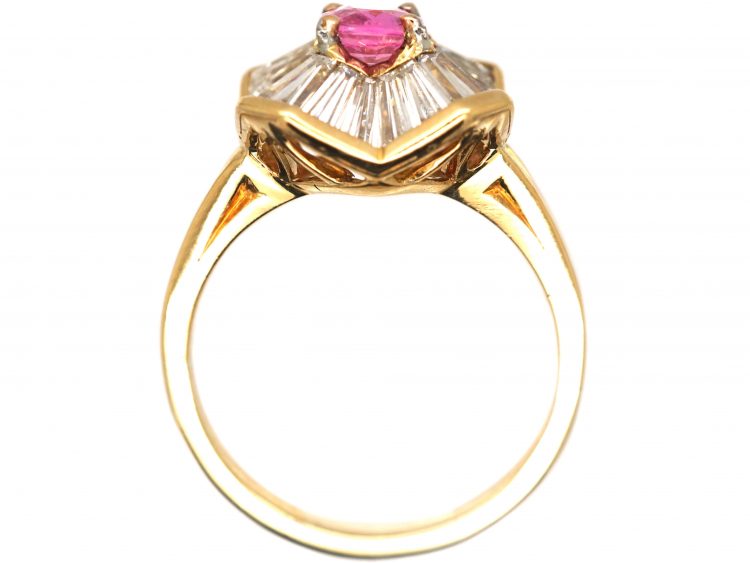 1950s Ballerina Ring set with a Pink Sapphire & Baguette Diamonds