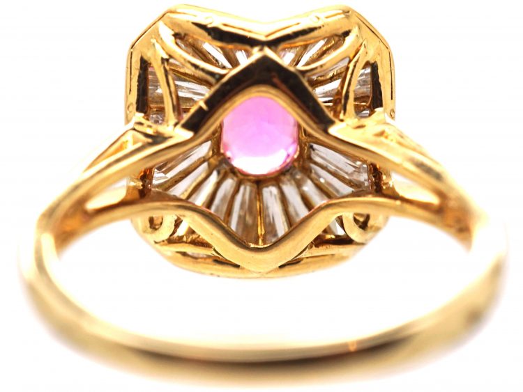 1950s Ballerina Ring set with a Pink Sapphire & Baguette Diamonds