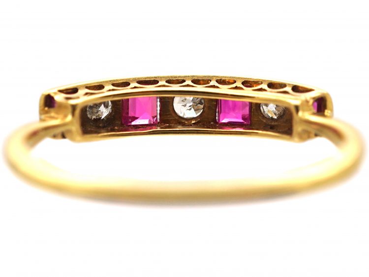 Art Deco 18ct Gold & Platinum, Ruby & Diamond Six Stone Ring
