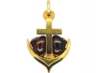 Victorian Faith Hope & Charity 15ct Gold Pendant set with Heart Shaped Garnets