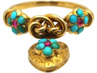 Regency 15ct Gold Knot & Heart Ring set with Rubies & Turquoise