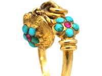 Regency 15ct Gold Knot & Heart Ring set with Rubies & Turquoise