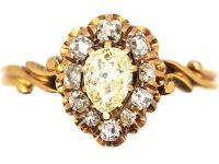 Mid 20th Century 14ct Gold Pear Shaped Old Mine Cut Diamond Ring