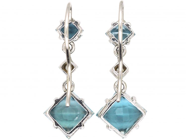 Art Deco 18ct White Gold Drop Earrings set with Aquamarines & Diamonds