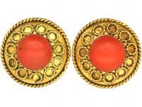 Victorian 15ct Gold Earrings set with Coral