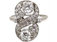 Art Deco Platinum Figure of Eight Ring set with Diamonds