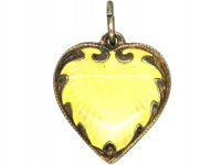 Norwegian Silver & Pale Yellow Enamel Double Sided Heart Pendant