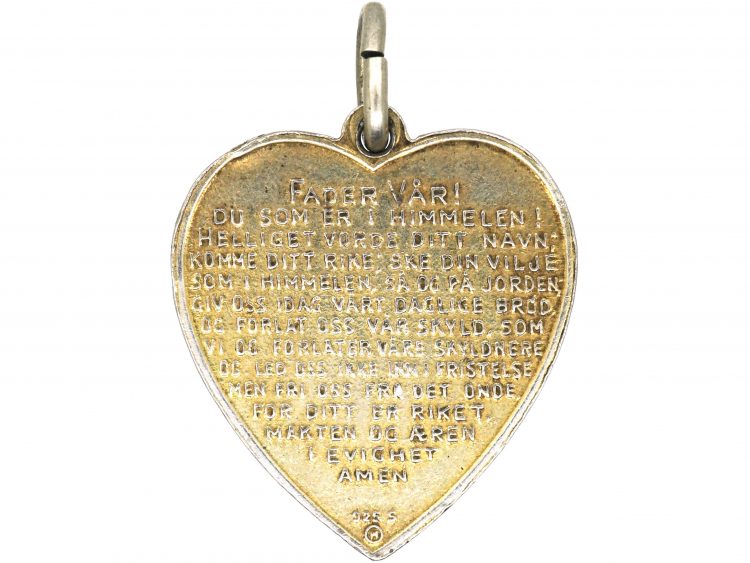 Norwegian Silver & Enamel Heart Pendant with the Lords Prayer on the Reverse by Ivar Holth