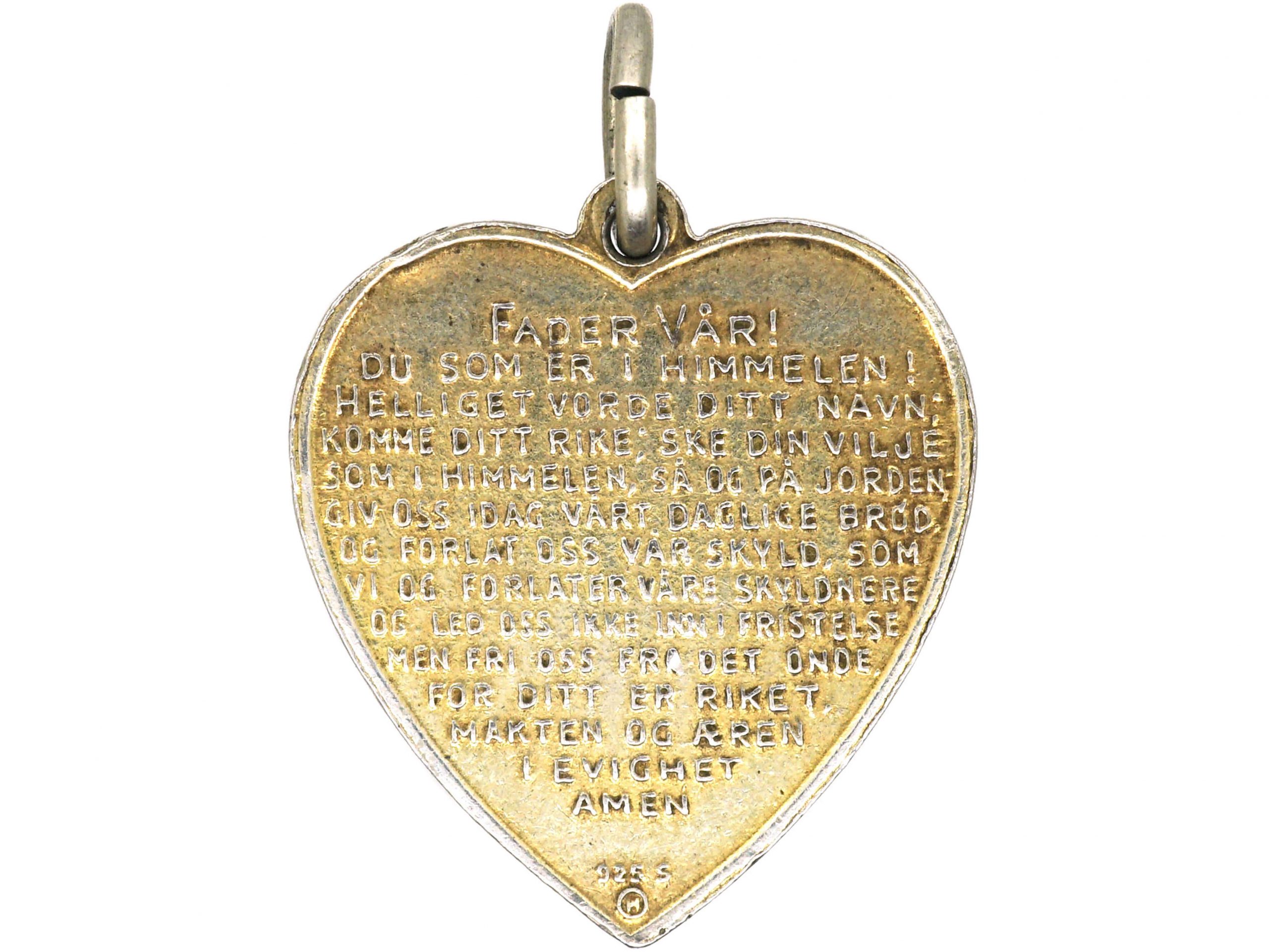 Norwegian Silver & Enamel Heart Pendant with the Lords Prayer on the