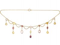 Edwardian 15ct Gold Harlequin Fringe Necklace with Heart Shaped Centre Gemstone