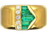 18ct Gold Stylised Buckle Ring set with Emeralds & Diamonds by Mappin & Webb
