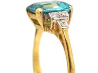 Art Deco 18ct Gold & Platinum, Rectangular Cut Zircon Ring with Diamond Set Shoulders