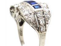 Art Deco Platinum Double Buckle Ring set with Calibre Sapphires & Diamonds