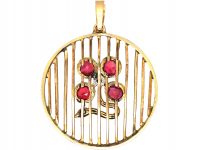 Art Deco 15ct Gold Round Pendant with Ruby & Rose Diamond Flower