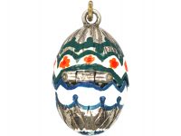 1950s Silver Plated & Enamel Egg Pendant with Chicken Inside