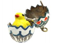 1950s Silver Plated & Enamel Egg Pendant with Chicken Inside