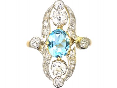 Edwardian 18ct Gold & Platinum, Aquamarine & Diamond Ring