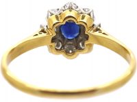 18ct Gold, Sapphire & Diamond Cluster Ring with Baguette Diamonds