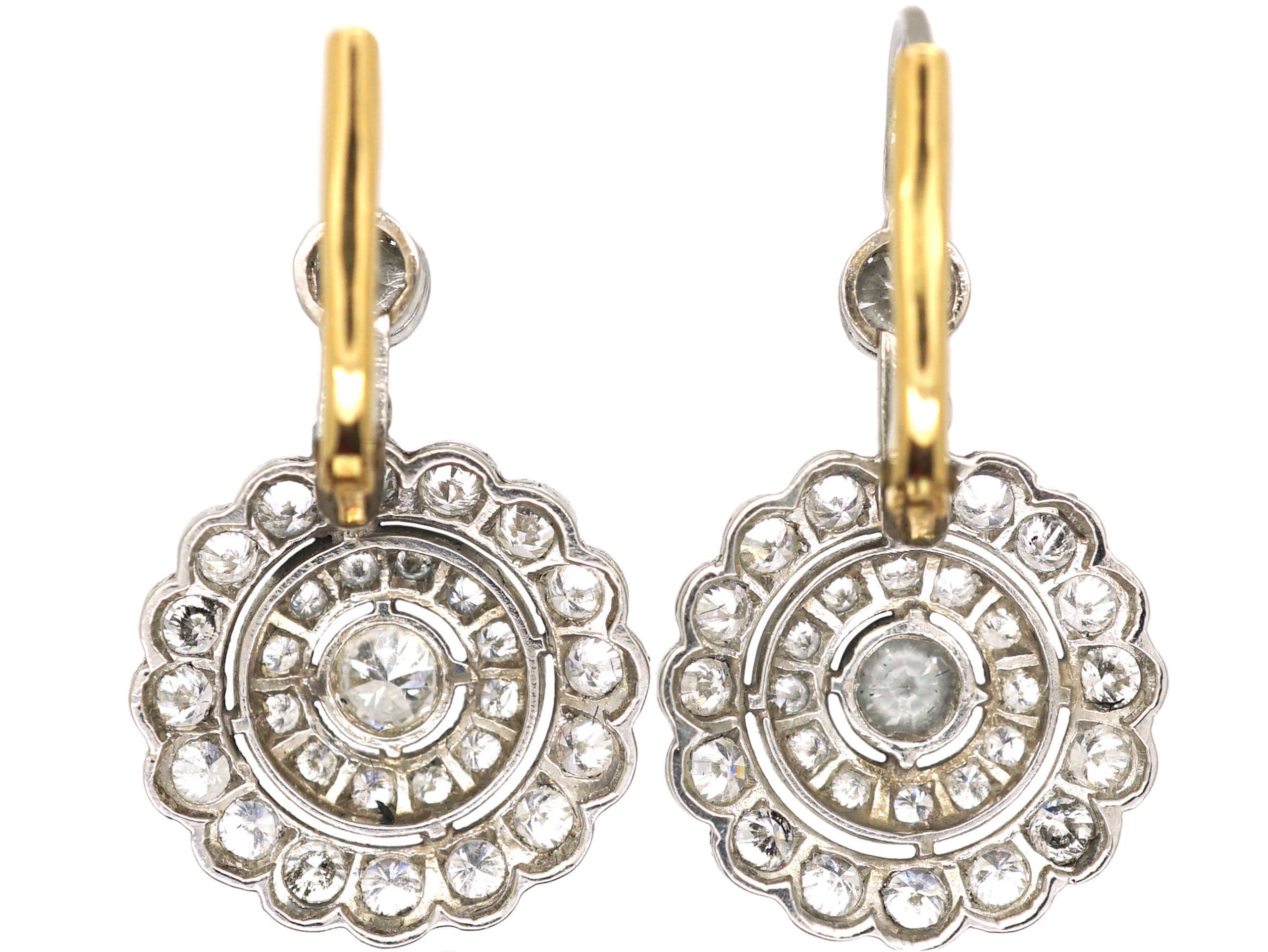 18ct White Gold Diamond Cluster Drop Earrings (991T) | The Antique ...