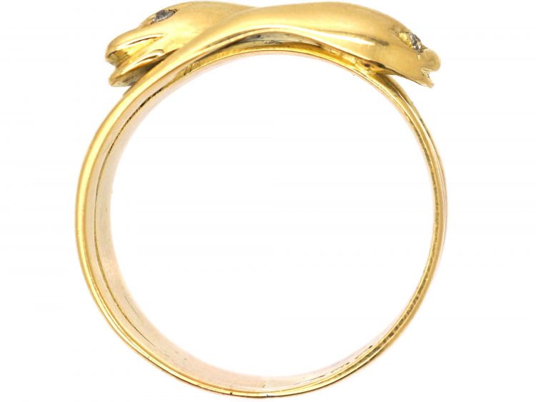 Edwardian 18ct Gold Double Snake Ring with Diamond Set Eyes