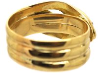 Edwardian 18ct Gold Double Snake Ring with Diamond Set Eyes
