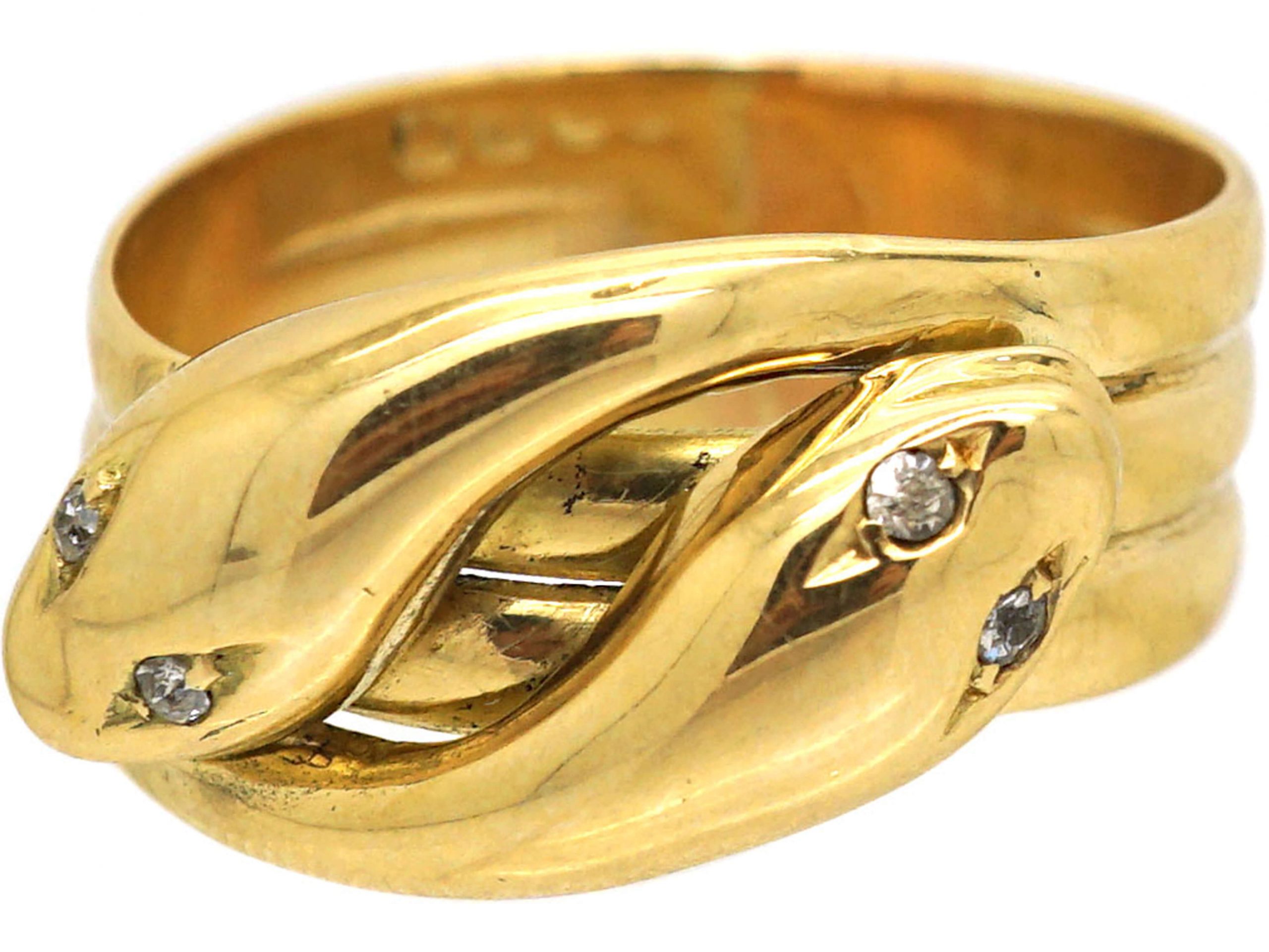 Edwardian 18ct Gold Double Snake Ring with Diamond Set Eyes (121U ...