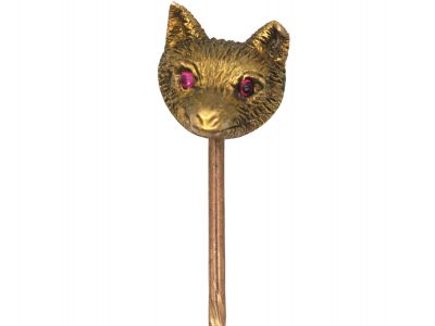 Edwardian 15ct Gold Tie Pin of a Fox with Cabochon Ruby Eyes