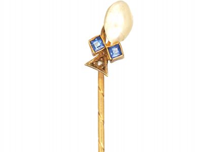 Edwardian Gold, Blister Pearl & Sapphire Tie Pin