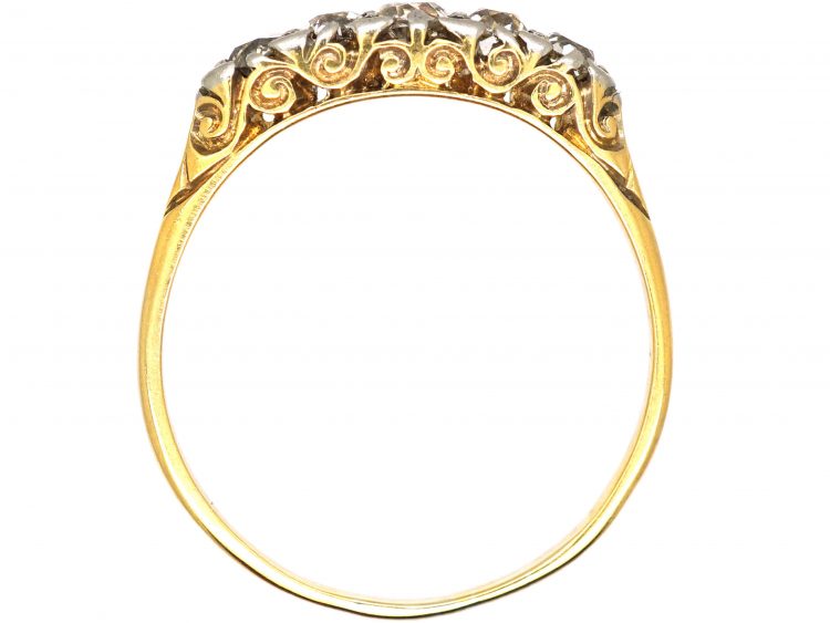 Edwardian 18ct Gold, Five Stone Old Mine Cut Diamond Ring