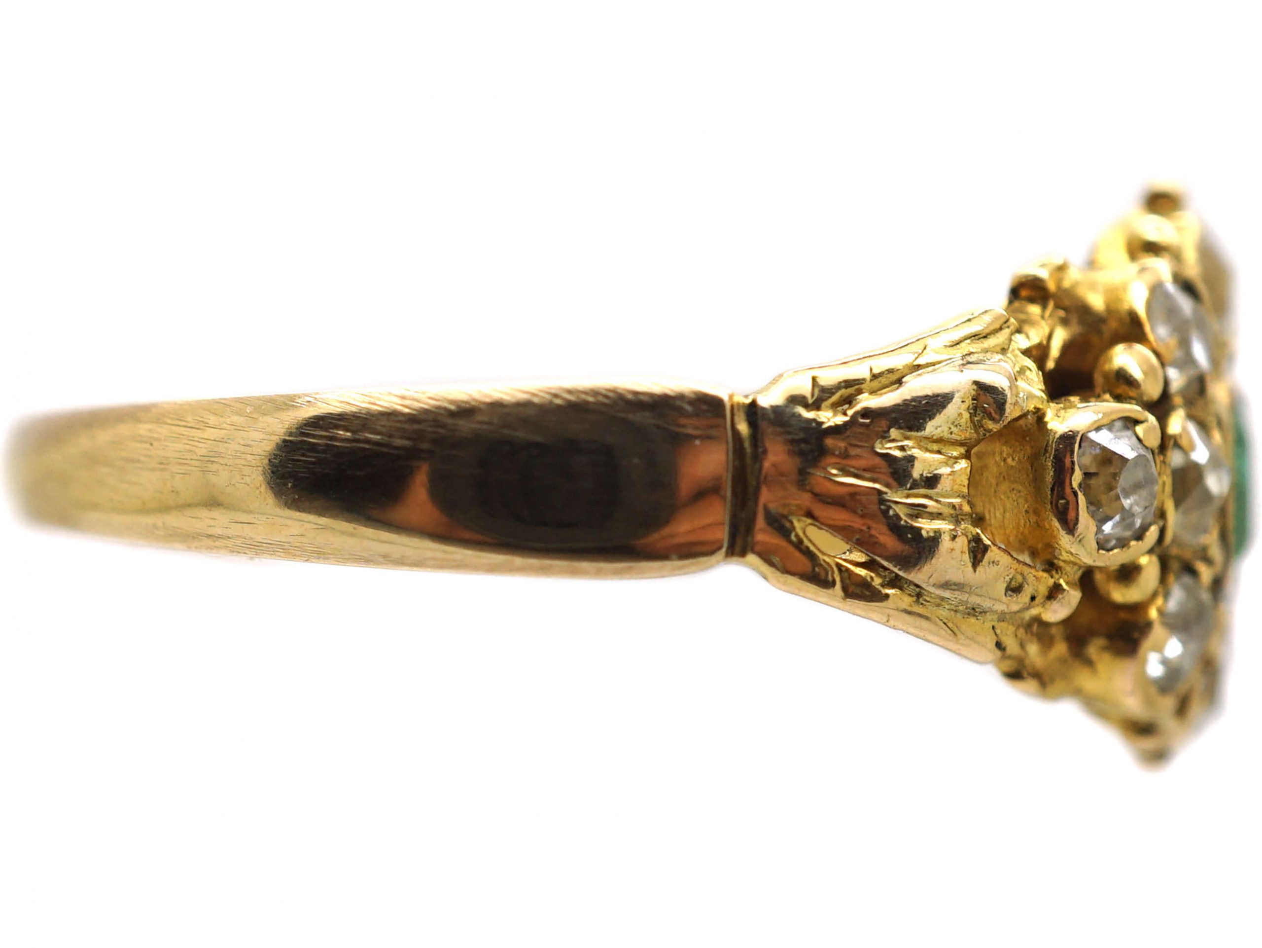 Georgian 18ct Gold, Square Cut Emerald & Diamond Cluster Ring (997T ...