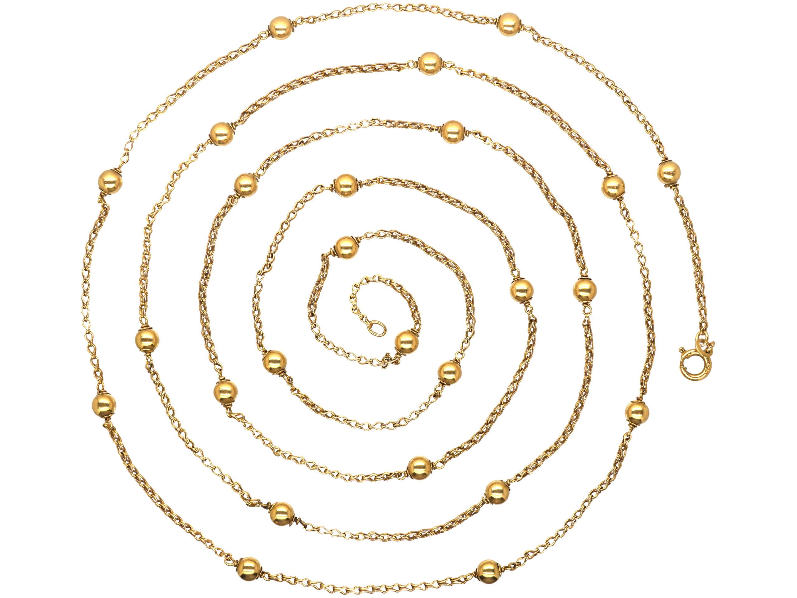18ct Gold Long Chain with Ball Detail (865T) The Antique Jewellery