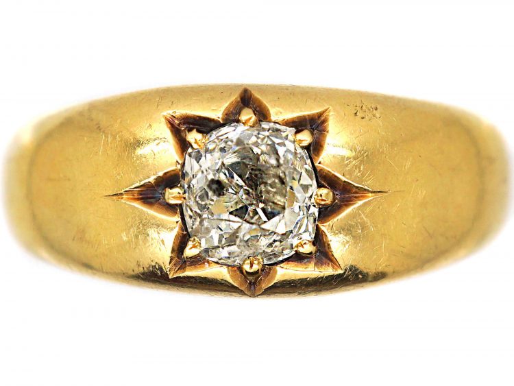 Victorian 18ct Gold Gypsy Ring set with a Large Old Mine Cut Diamond