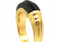 1970s 18ct Gold & Ribbed Onyx Ring by Kutchinsky