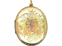 Victorian 9ct Gold & Two Colour Gold Overlay Locket with Flowers & Leaves Motif