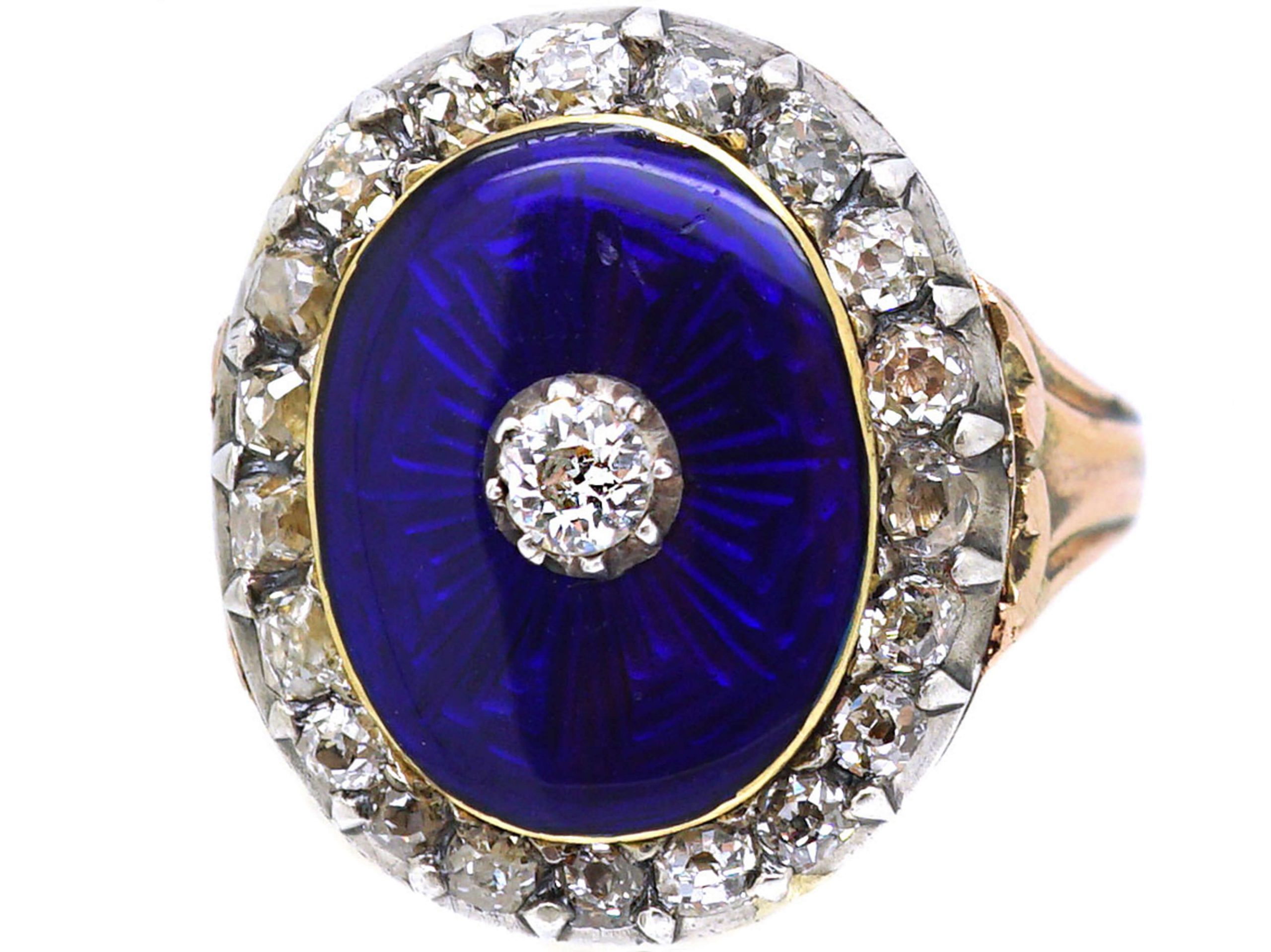 15ct Gold, Diamond & Blue Enamel Firmament Ring (33U) The