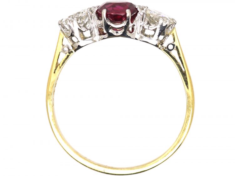 Early 20th Century 18ct Gold & Platinum, Ruby & Diamond Three Stone Ring