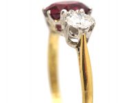 Early 20th Century 18ct Gold & Platinum, Ruby & Diamond Three Stone Ring